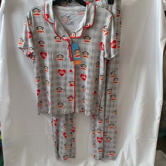 PAUL FRANK Julius Hearts Checkered Pajamas Set in Grey/Red Sz LARGE - Picture 1 of 6